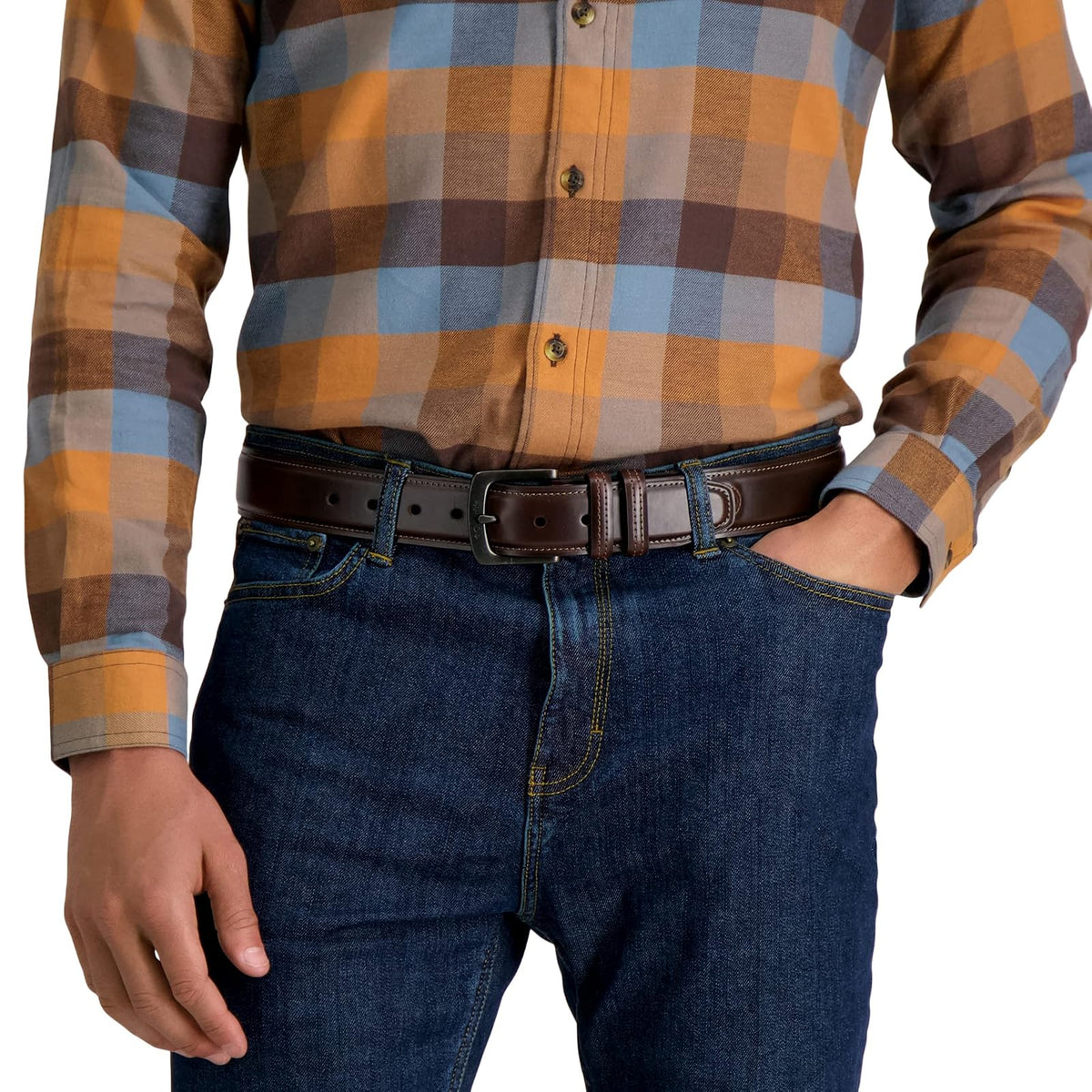 Columbia Cinturón con logo clásico – Vestido casual con hebilla de una sola punta para jeans caqui Cinturón para Hombre