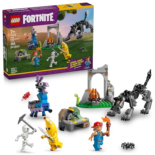 LEGO Fortnite Campamento de Bananín y Bujía Set de Construcción con Figuras del Videojuego, Regalo para Niños y Niñas de 7 Años o Más, Minifiguras y Juguetes Coleccionables 77075