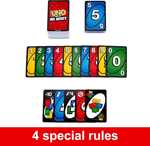 UNO Juego de Cartas No Mercy Empaque Metálico con Nuevas Reglas de Desafío y Cartas Extremas Mattel Games para niños de 7 años en adelante