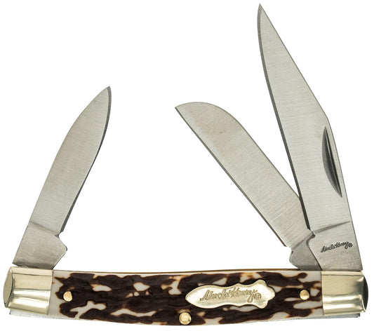 Uncle Henry Next Gen Staglon 834UH Rancher Cuchillo plegable de 5.8 pulgadas con hoja de punta de clip de acero inoxidable, hoja Wharncliffe, cuchillo de bolígrafo y mango de Staglon para caza, camping y EDC