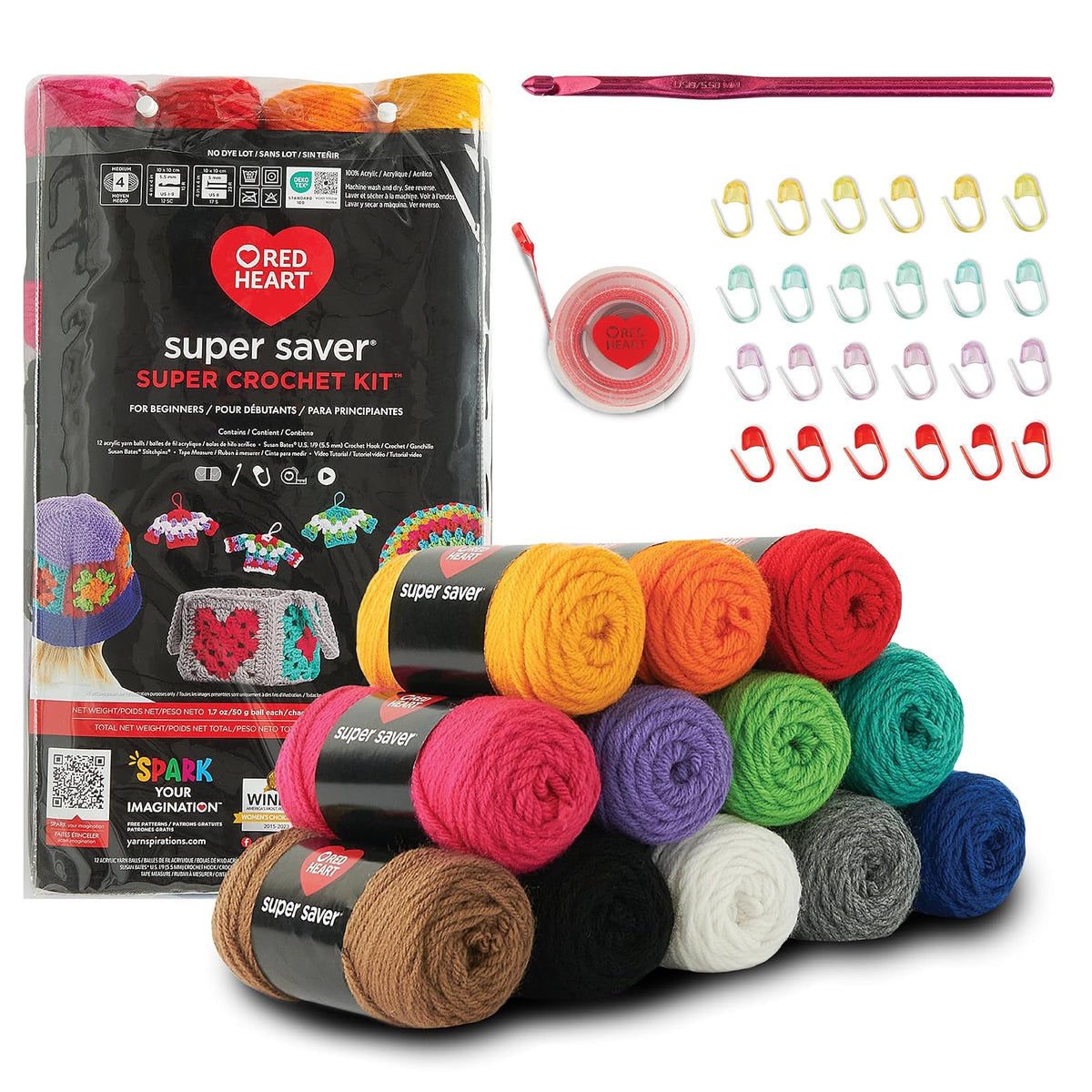 Red Heart Super Saver Kit de Estambre para Tejer y Ganchillo - Kit Super Crochet