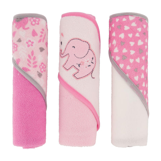 Cudlie Buttons & Stitches - Paquete de 3 Toallas con Capucha enrolladas/cardadas en Estampado de Elefante floreciente, GS71729