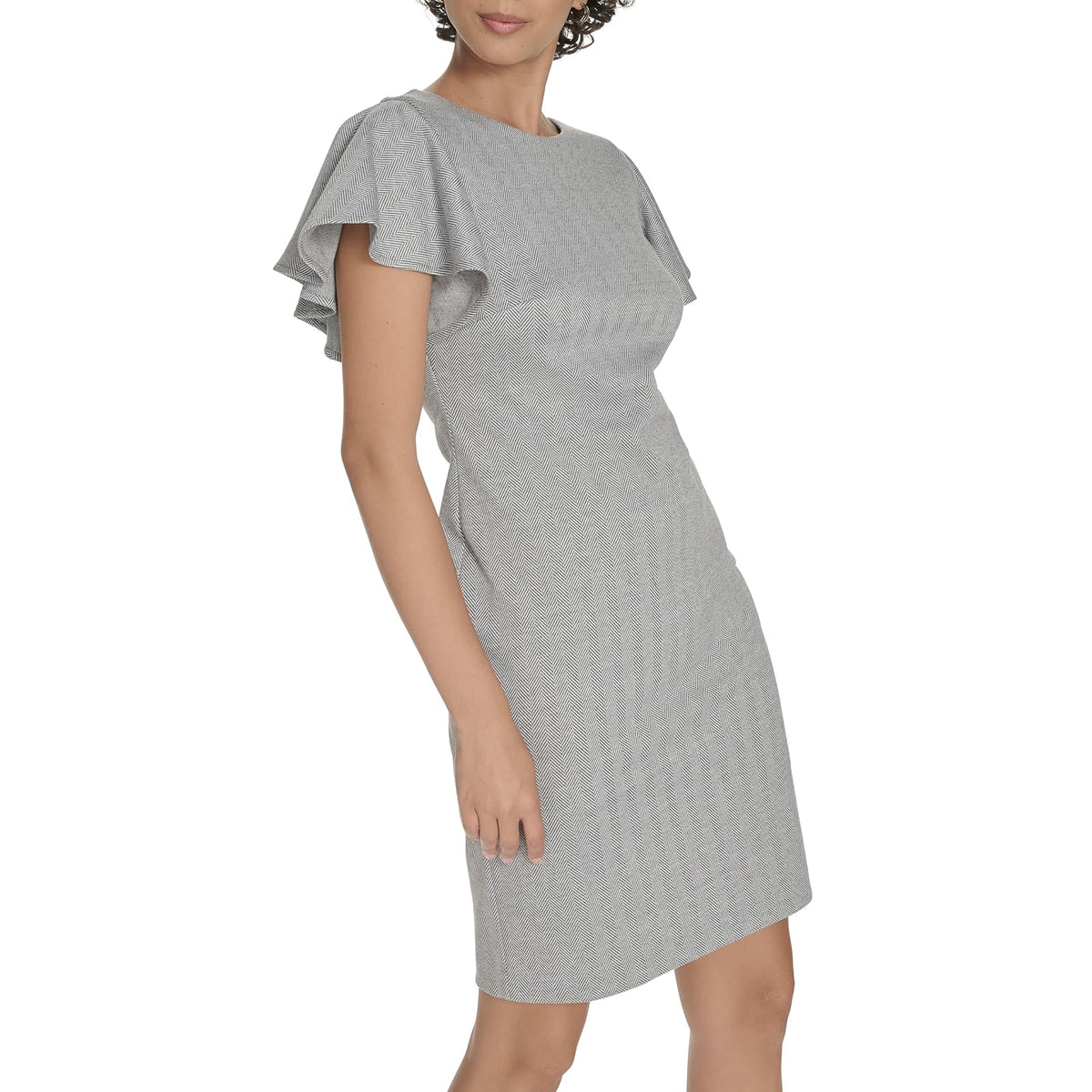 Tommy Hilfiger Herringbone Knit Flutter Sleeve Mid Length Dress VestidoMujer