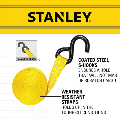 Stanley - Kit de Correa de carraca, Negro/Amarillo, 1" x 14'