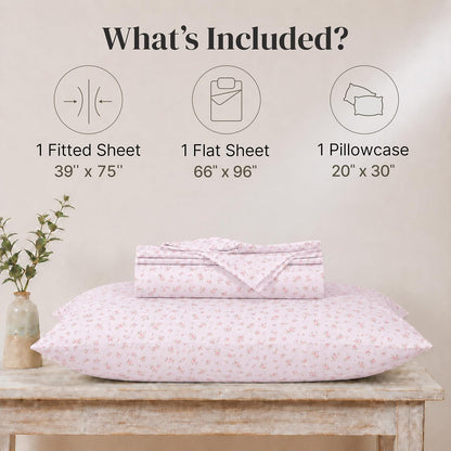 Juego de sábanas de microfibra Amrapur | Juego de sábanas de lujo suave 100% microfibra con estampado de rosas con sábana bajera de bolsillo profundo, sábana plana y 2 fundas de almohada, Blush, Individual, 1, 1