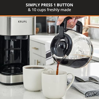 KRUPS Cafetera de Filtro Permanente Simply Brew Family Inoxidable, capacidad para preparar 10 tazas de café, incluye filtro permanente y cuchara dosificadora, 900 W, KM203D50