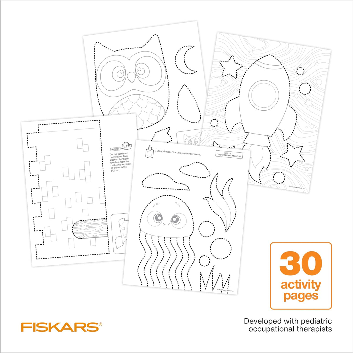 Fiskars Cut & Create - Libro de actividades con tijeras para niños de 5 pulgadas, a partir de 4 años