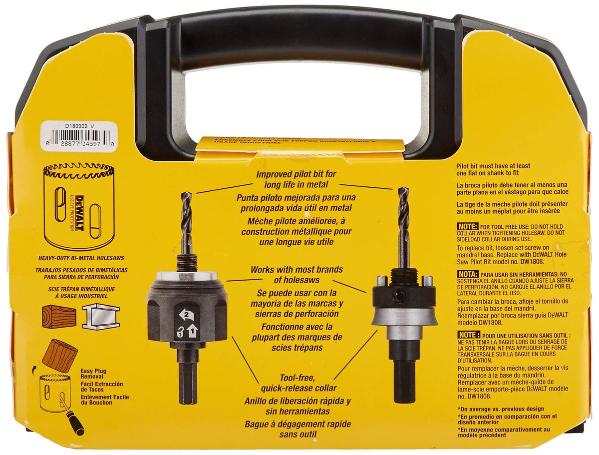 DEWALT Kit de sierra perforadora, juego de electricista estándar, bimetálico (D180002), amarillo