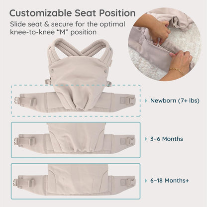 Infantino Honey Blossom Portabebés ergonómico, soporte de posición "M" saludable para la cadera, asiento deslizante ajustable, correas acolchadas cruzadas, 7-40 libras, floración de vainilla
