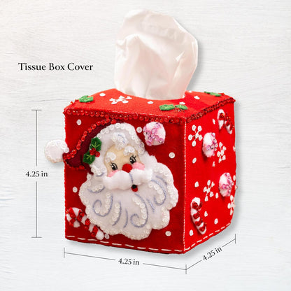 Kit de cubierta de caja de pañuelos de aplique de fieltro Bucilla, San Nicolás alegre, perfecto para manualidades y artesanías navideñas DIY, 89678E