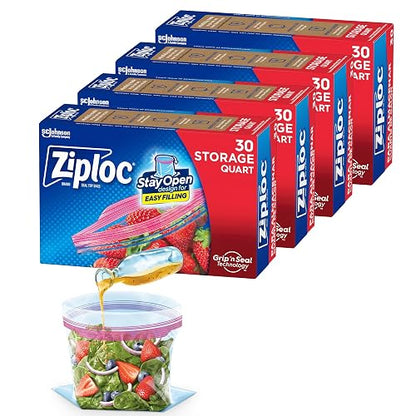 Ziploc Bolsas de almacenamiento con tecnología Grip 'n Seal para alimentos, sándwich, organización y más, 30 unidades, paquete de 4 (120 bolsas totales)