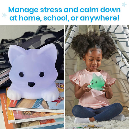 hand2mind Luna The Calming Kitty, Learn Deep Breathing, Rechargeable Animal Night Light, Kids Anxiety Relief, Mindfulness for Kids, Calm Down Corner Supplies, Social Emotional Learning Activities