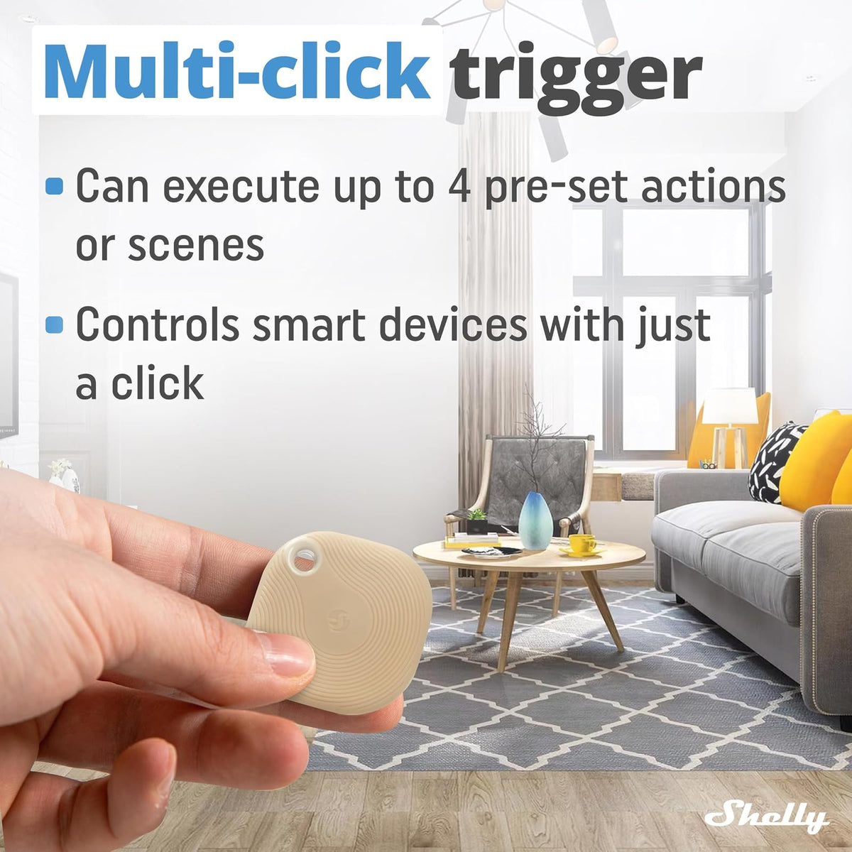 Shelly Blu Button Tough1 Moca - Botón inteligente controlado por Bluetooth, Atenuación, encendido y apagado de dispositivos y activación de escenas Domótica, Grado de IP54, Aplicación iOS Android
