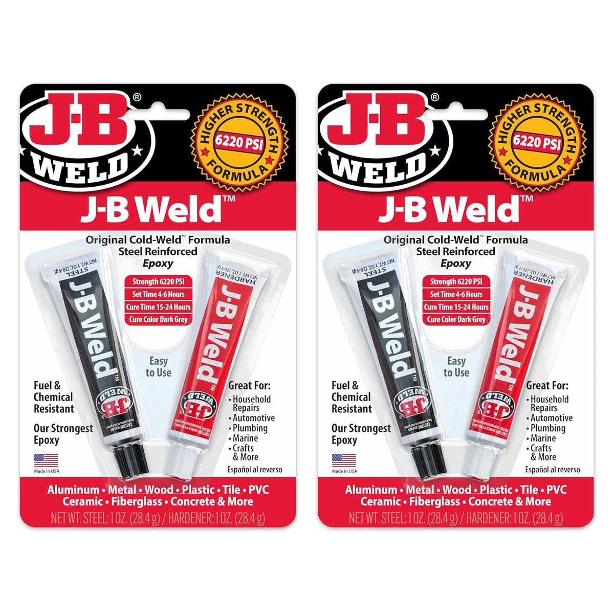 J-B Weld Original Epoxi Reforzado de Acero, Gris Oscuro, Paquete de 2, 2 oz, 8265S-2