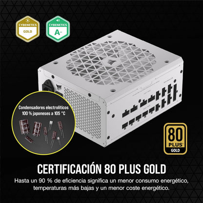 CORSAIR RM1200x Shift Fuente de Alimentación ATX Totalmente Modular - Interfaz Lateral Modular - Compatible con ATX 3.0 y PCIe 5.0 - Modo Ventilador a Cero RPM - Eficiencia 80 Plus Gold - Blanco