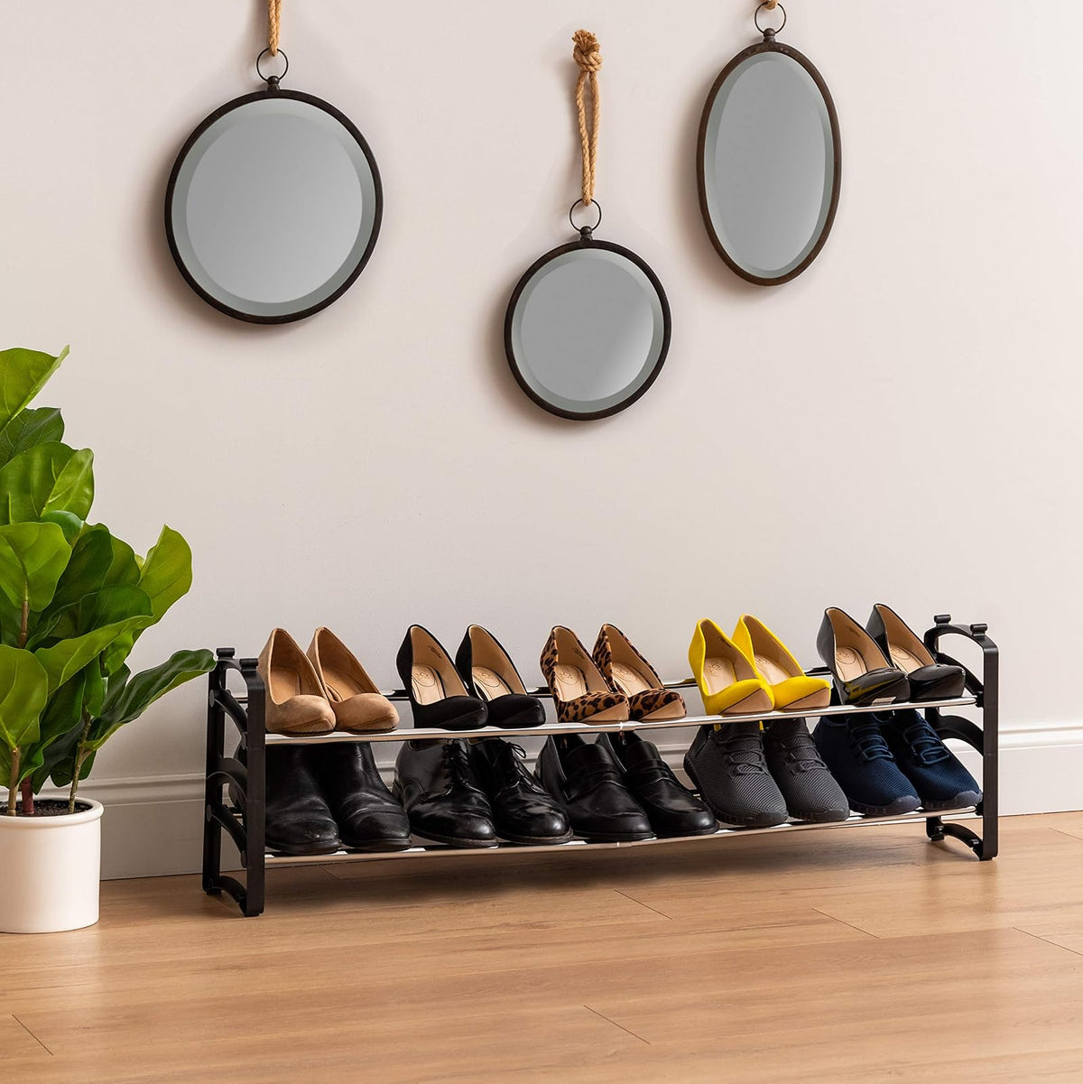 IRIS USA Zapatera Extensible de 2 Niveles para 10 Pares, Metal | Se adapta a varios tamaños de calzado con longitud ajustable para mayor flexibilidad