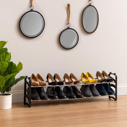 IRIS USA Zapatera Extensible de 2 Niveles para 10 Pares, Metal | Se adapta a varios tamaños de calzado con longitud ajustable para mayor flexibilidad