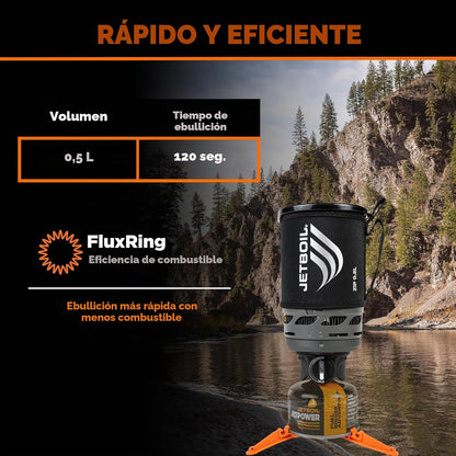 Jetboil - Estufa portátil de ebullición rápida con cierre de 0,8 l con botón de giro fácil para mochileros y camping, quemador de propano/isobutano con taza de cocina, carbono