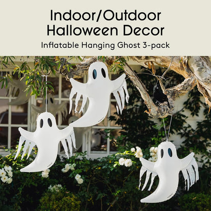 FUNBOY - Decoración Colgante de Fantasma de Halloween (Paquete de 3) – Incluye ventosas y Perchas, Decoraciones espeluznantes para Interiores y Exteriores