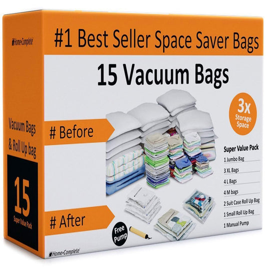 Home-Complete - Paquete de bolsa de almacenamiento al vacío, 15 bolsas, Transparente, 15 Bags, 1