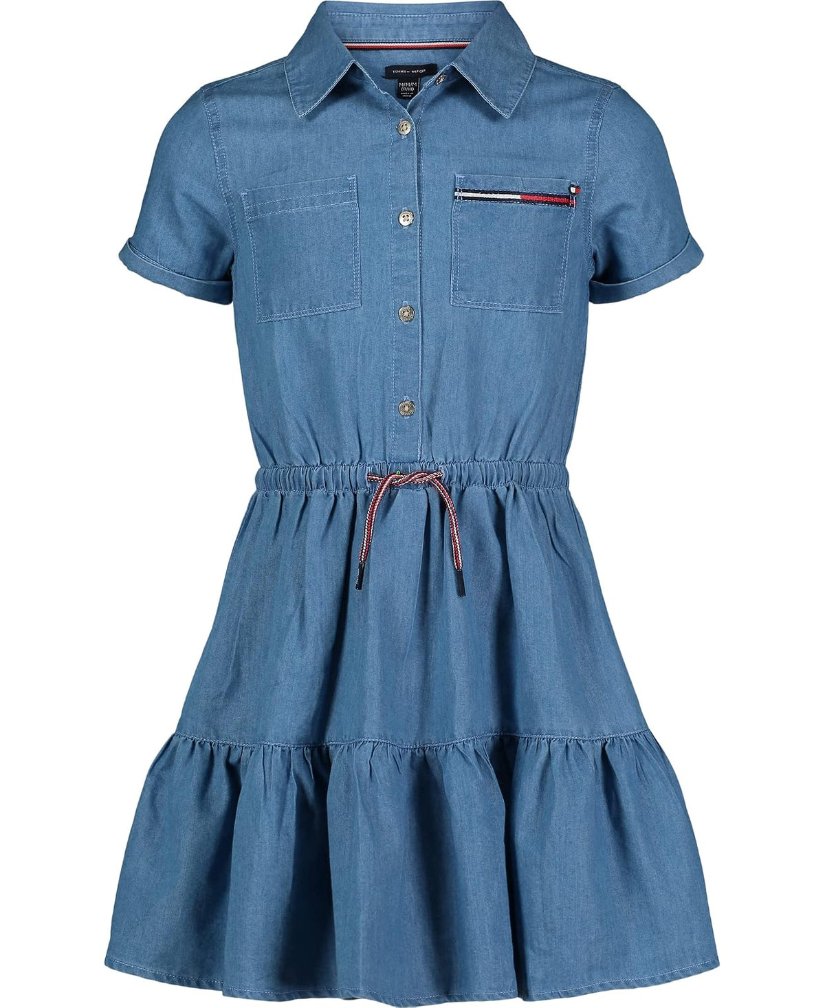 Tommy Hilfiger Short Sleeve Lightweight Denim Dress, Collared with Cinched Waist Vestido Informal Niñas