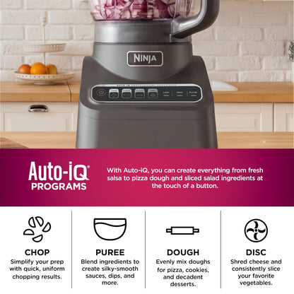 Procesador de alimentos ninja Professional Plus, 1000 vatios pico, 4 funciones para cortar, rebanar, purés y masa con tazón de procesador de 9 tazas, 3 cuchillas, conducto de alimentos y empujador,