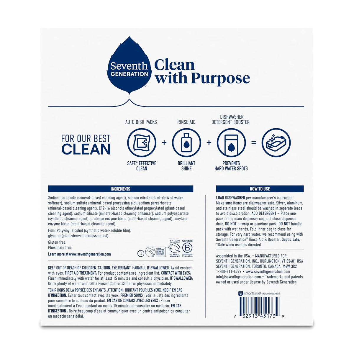 Seventh Generation Dishwasher Detergent Packs, Fragrance Free, 73 Count
