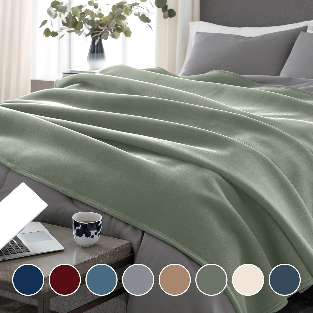 Vellux Manta Original, Individual, Verde Musgo, Twin 66" x 90", 1 | Aislamiento de nailon suave, ligero, lavable a máquina, para todas las estaciones, apto para mascotas
