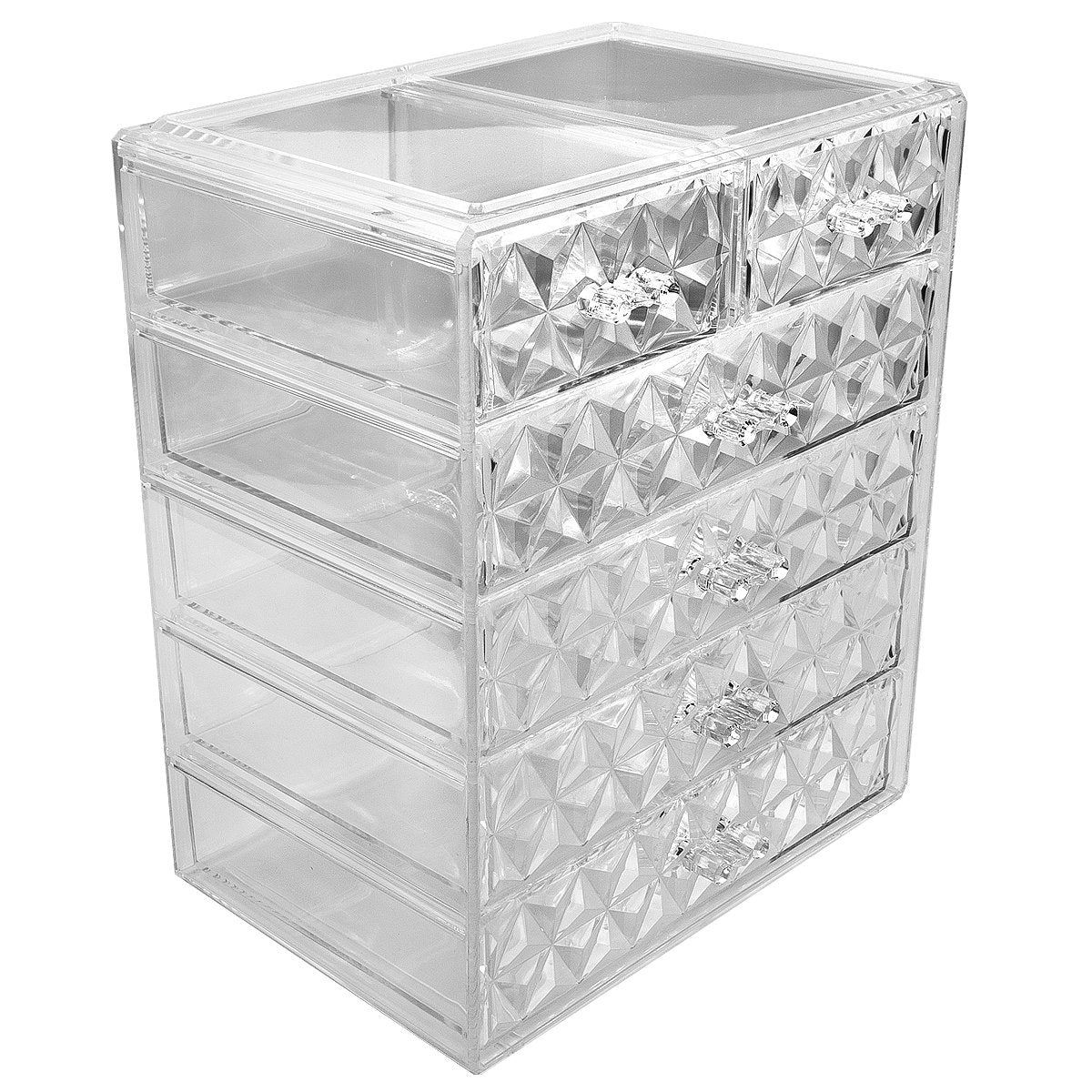 Sorbus Organizador de maquillaje acrílico transparente - Vitrina de cosméticos grande y espaciosa - almacenamiento para tocador, baño (4 cajones grandes, 2 pequeños) [Diamante] - 4 cajones grandes, 2 pequeños - Diamante