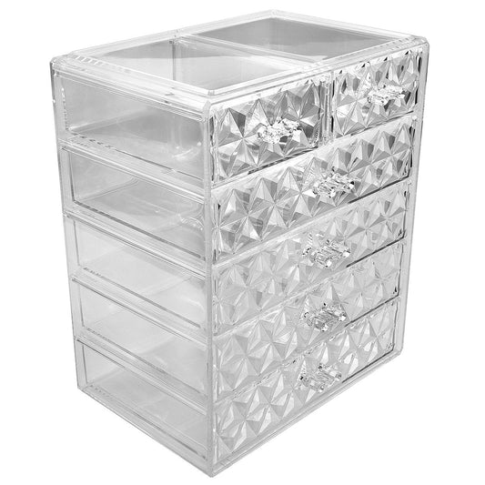 Sorbus Organizador de maquillaje acrílico transparente - Vitrina de cosméticos grande y espaciosa - almacenamiento para tocador, baño (4 cajones grandes, 2 pequeños) [Diamante] - 4 cajones grandes, 2 pequeños - Diamante