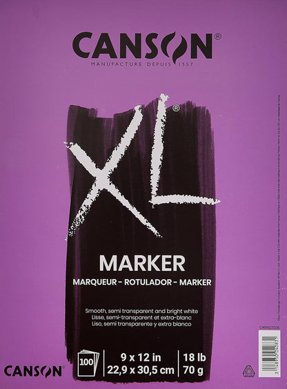 Canson - Bloc de papel marcador de la serie XL, semitranslúcido para bolígrafo, lápiz o marcador, plegable, 18 libras, 9 x 12 pulgadas, blanco, 100 hojas (400023336)
