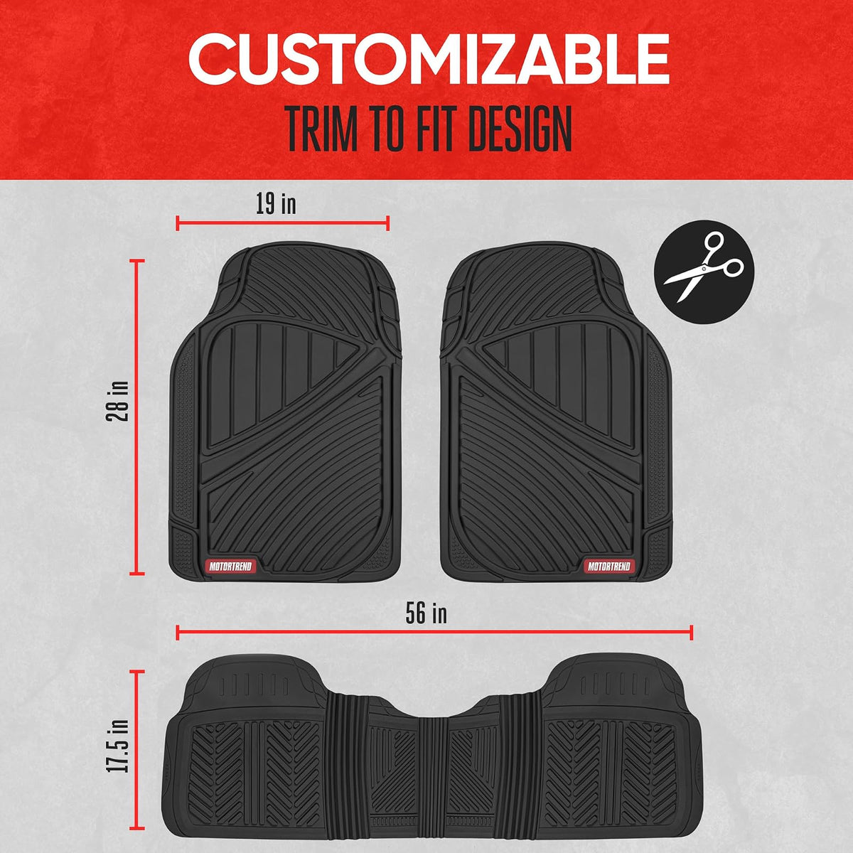Motor Trend flextough Baseline - Heavy Duty Alfombrillas de Goma, 100% sin Olor y última intervensión de BPA, para Todo Tipo de Clima, Color Negro, Negro