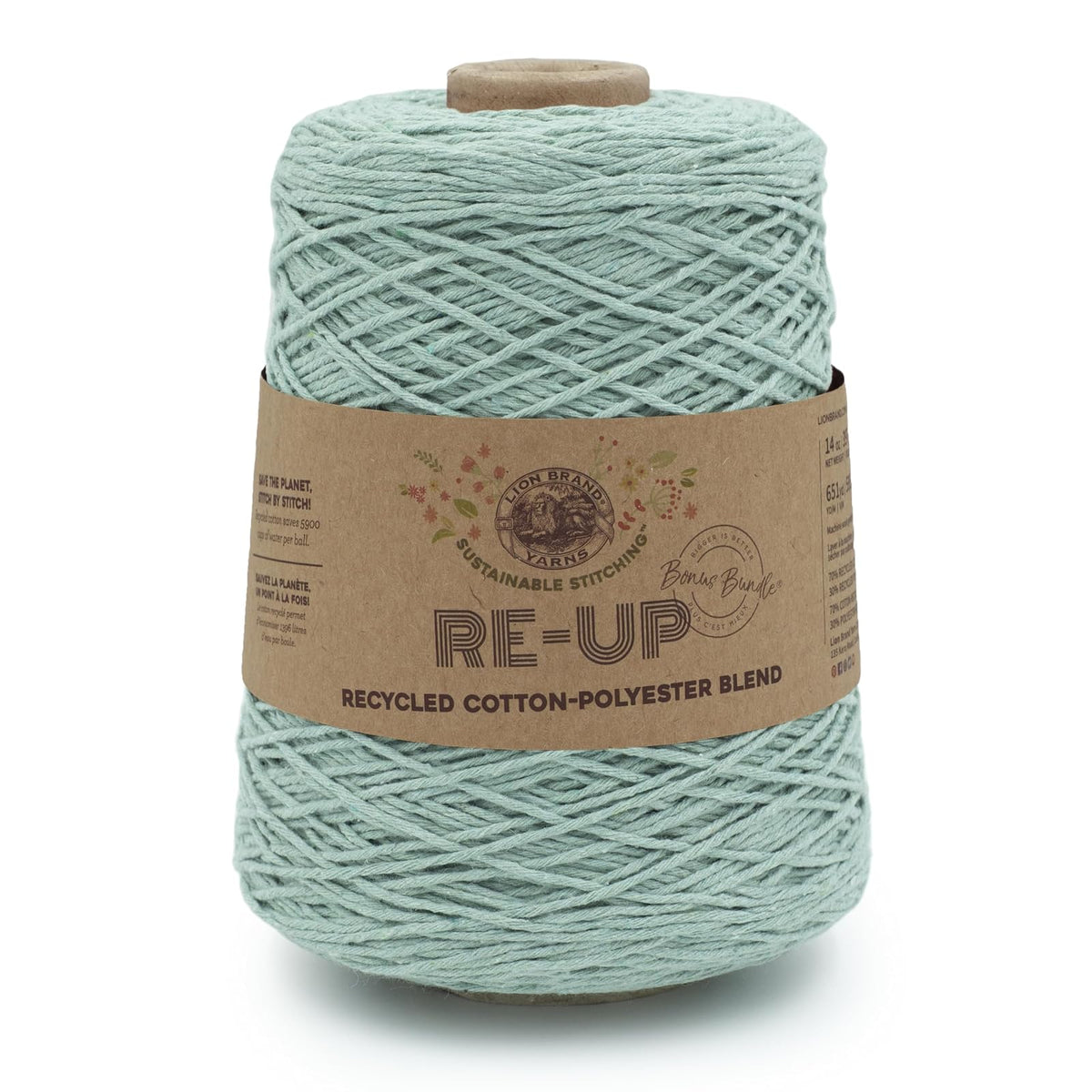 Lion Brand Estambre Re-Up Bonus, Algodón Reciclado, 651 Yardas - 1 paquete - Spray de surf
