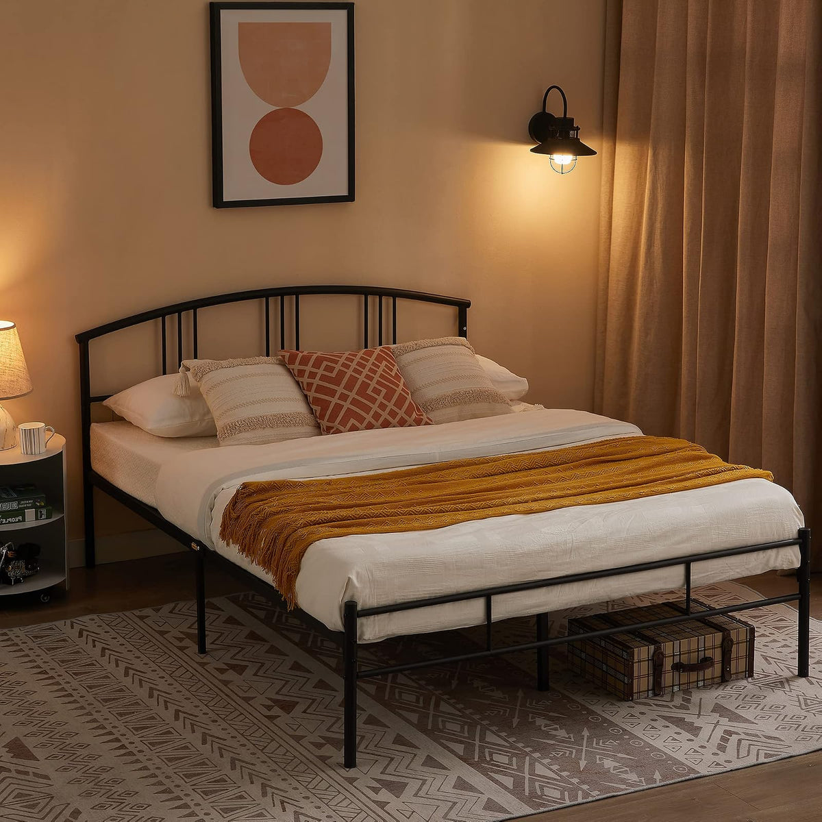 VECELO Base de Cama Queen,Base de colchón de Plataforma de Metal de 14 Pulgadas con cabecero, Soporte de Listones de Acero, no Necesita somier, fácil Montaje