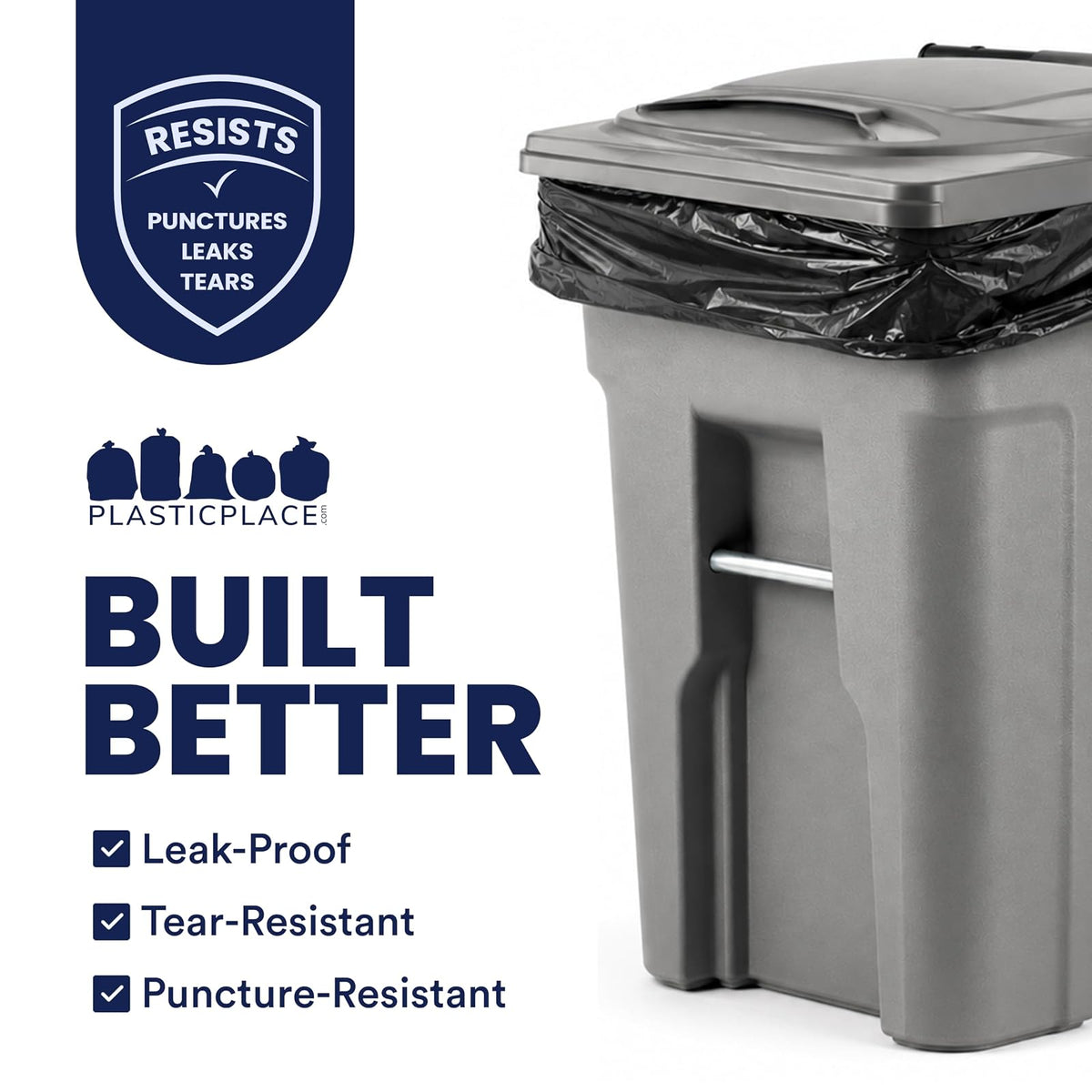 Plasticplace Bolsas de basura de 64 a 65 galones para Toter │ 1,2 mil │ Bolsas de basura negras resistentes │ Rollo │ 50 pulgadas x 60 pulgadas (25 unidades)