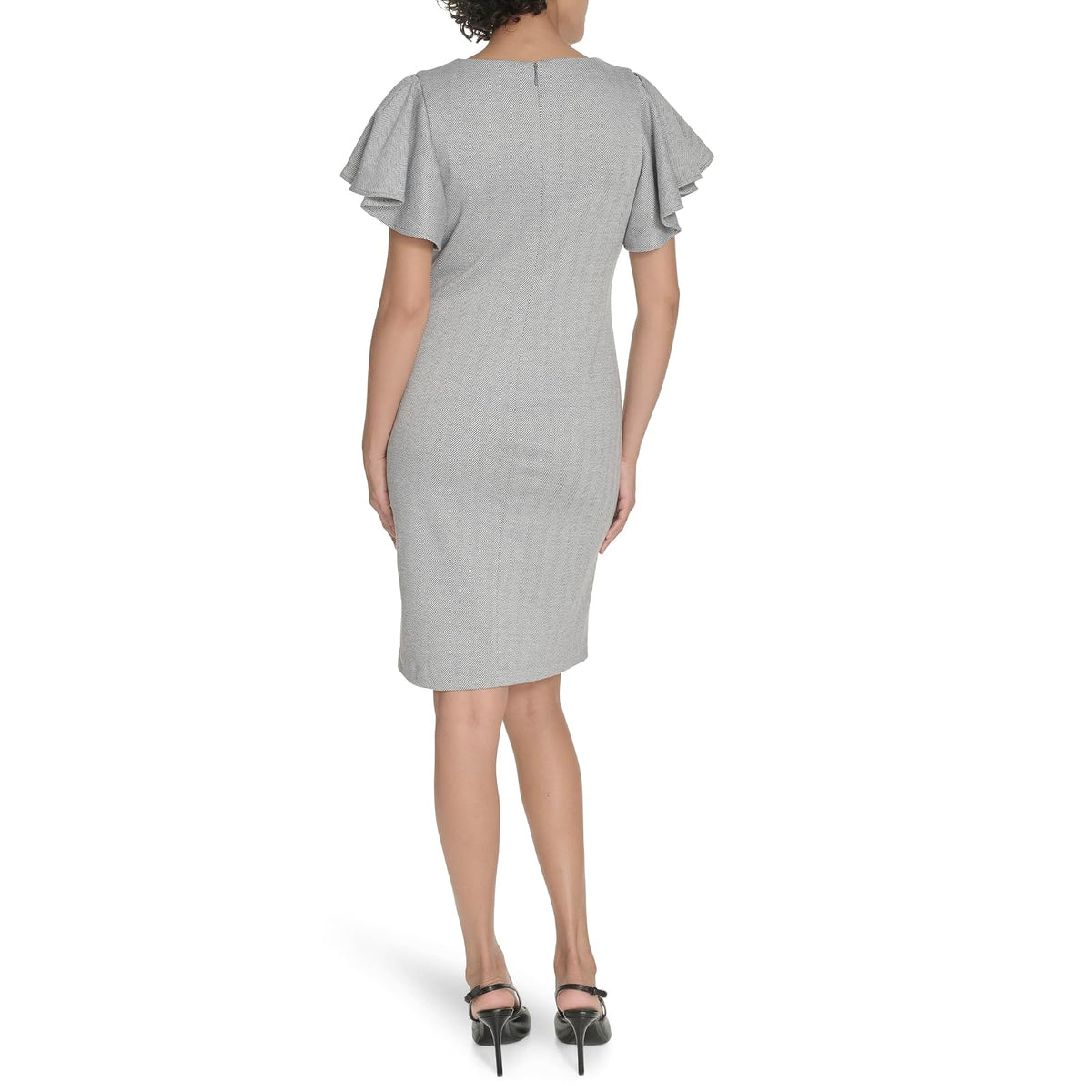 Tommy Hilfiger Herringbone Knit Flutter Sleeve Mid Length Dress VestidoMujer
