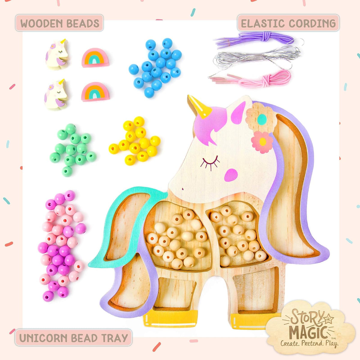 Story Magic Set Unicornio - 100+ Cuentas Madera - con Cordones Elásticos