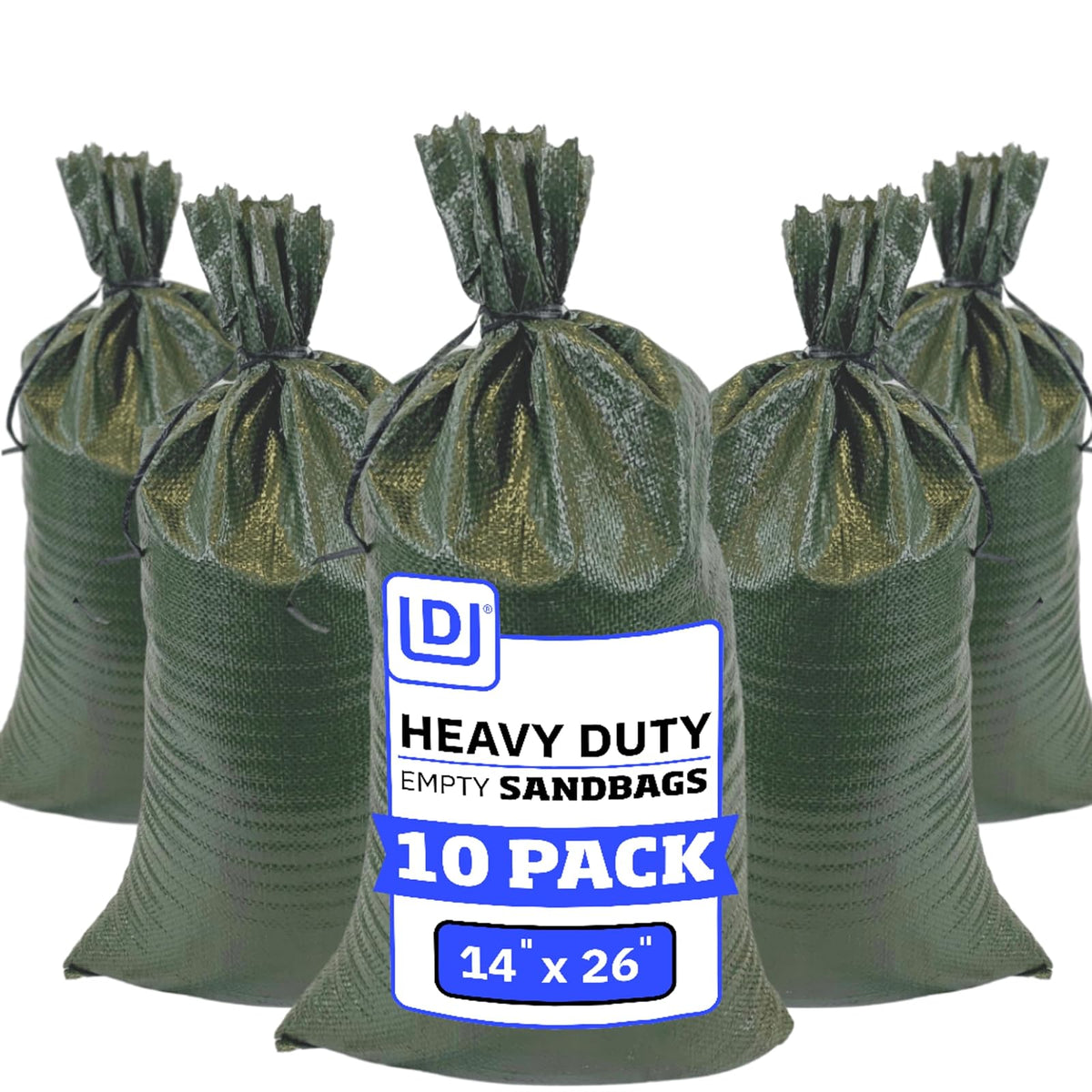 DURASACK Bolsas de arena resistentes con cuerdas de corbata, bolsas de arena de polipropileno tejidas vacías para control de inundaciones con 1600 horas de protección UV, capacidad de 50 libras, 14 x