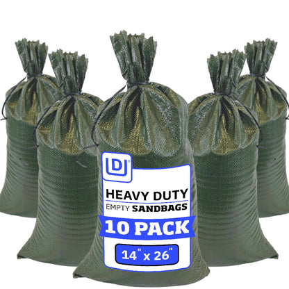 DURASACK Bolsas de arena resistentes con cuerdas de corbata, bolsas de arena de polipropileno tejidas vacías para control de inundaciones con 1600 horas de protección UV, capacidad de 50 libras, 14 x