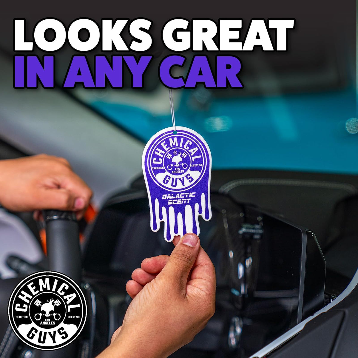 Chemical Guys Ambientador Colgante, Aroma galáctico, Ideal para Automóviles, Camiones, todoterrenos, caravanas, Casas, garajes, Espacios de Trabajo, dormitorios y más, Pack de 12 Unidades