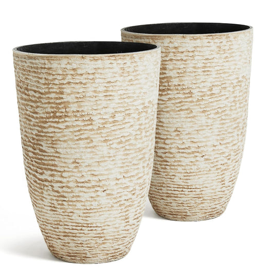 Worth - Juego de macetas Redondas de 9 galones de Alto, 2 a 14 Pulgadas de diámetro x 21 Pulgadas de Alto, macetas Decorativas para Interiores, jardín, Patio, irrompible, Color Beige