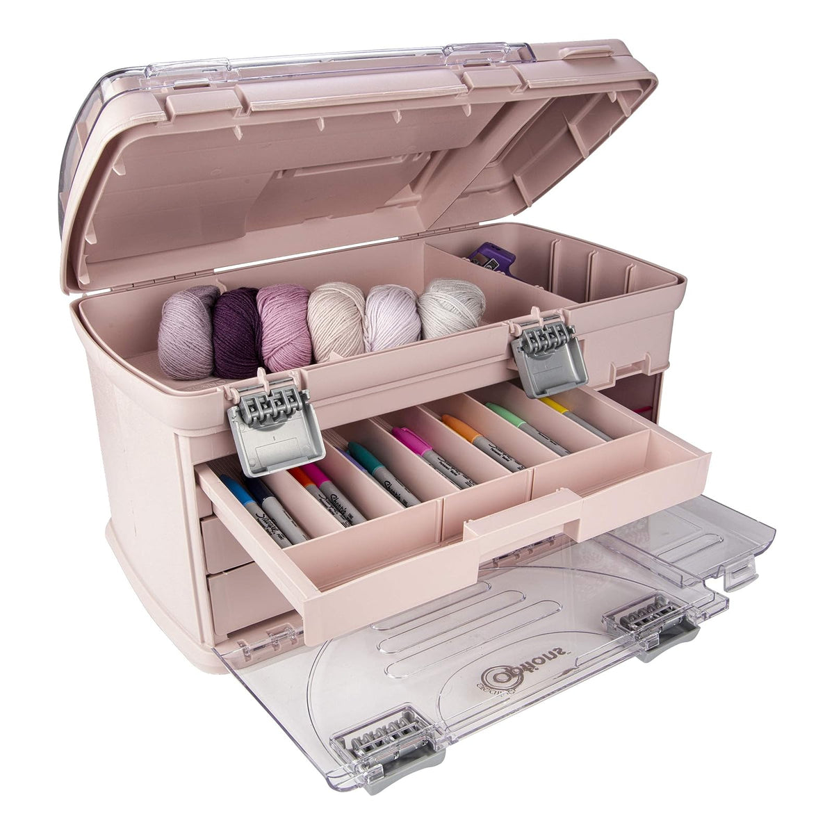 CREATIVE OPTIONS - Sistema grande de organización de tres cajones, con dos compartimentos utilitarios pequeños: almacenamiento de baterías, almacenamiento de joyas, almacenamiento de piezas pequeñas, almacenamiento de manualidades, almacenamiento de costu