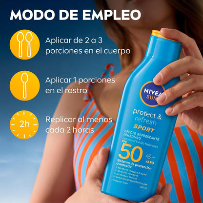 Protector Solar Corporal NIVEA SUN Protect & Refresh Sport En Loción FPS 50+ 200Ml, Rápida Absorción