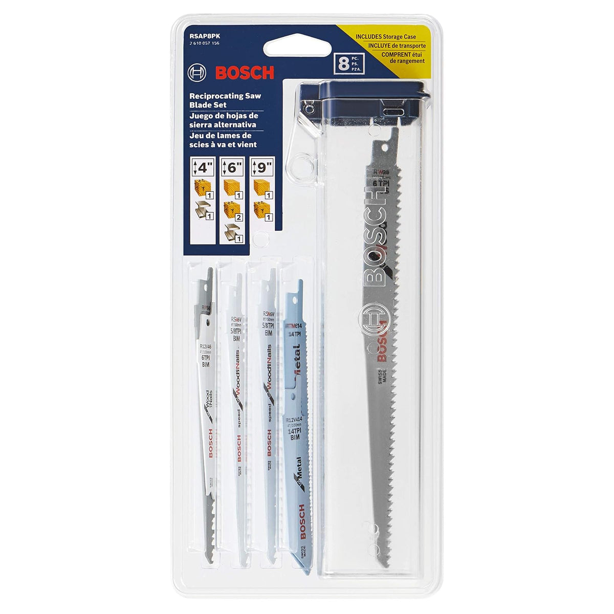BOSCH Juego de 8 piezas Cuchillas de sierra sable multiusos de alta calidad bimetálicas para madera, metal, yeso, plástico y PVC
