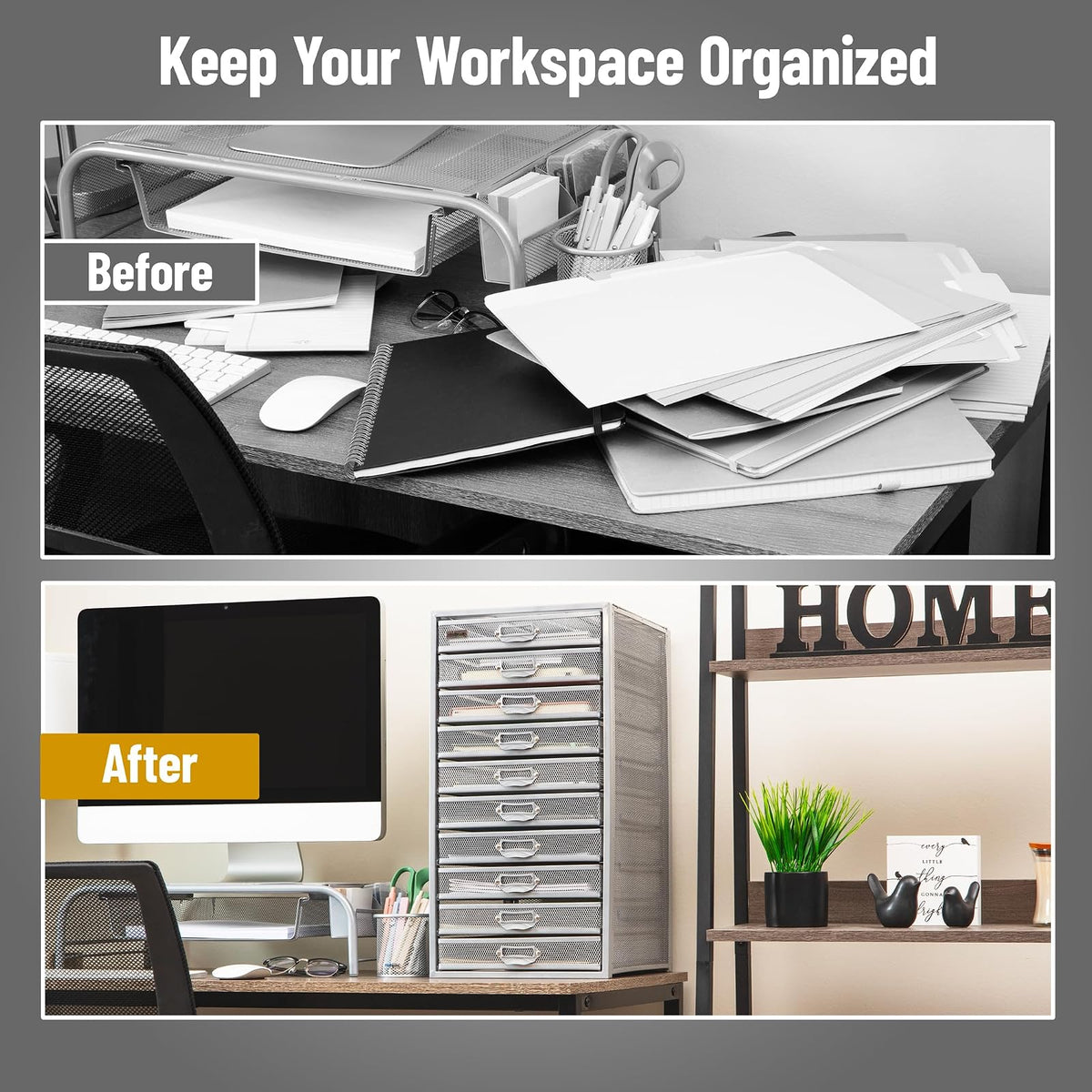 Mind Reader File Storage Drawers, Desk Organizer, Multi-Purpose, Crafts, Office, Metal Mesh, 10.75" L x 14" W x 21.25" H, Silver
