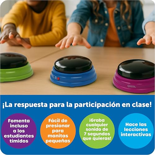 Learning Resources Recordable Answer Buzzers Set de 4 | Materiales para Maestros y Clases, Botón de Efectos de Sonido, Juegos de Trivia, Herramientas de Participación