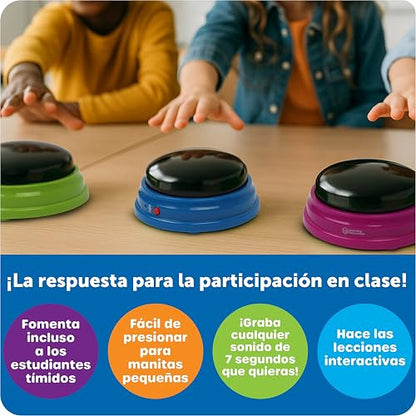 Learning Resources Recordable Answer Buzzers Set de 4 | Materiales para Maestros y Clases, Botón de Efectos de Sonido, Juegos de Trivia, Herramientas de Participación