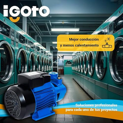 Igoto QB60 Bomba Periférica ½ HP 370W 127V Caudal Máximo 35 l/m Altura Máxima 35m Ingerto de Bronce Embobinado de Cobre Impulsor de Bronce Proteccion IP44 Ideal para Casa Negocio Jardin