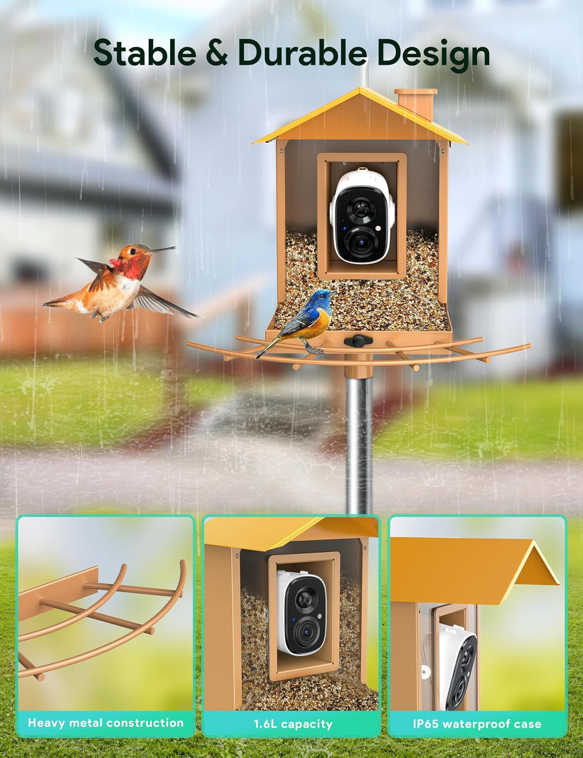 Osoeri Comedero para Pájaros con Cámara, Exterior, Solar, IA Identifica Aves, Captura Vídeos Automática, Alerta Inmediata, Regalo Ideal (Familia y Amantes)