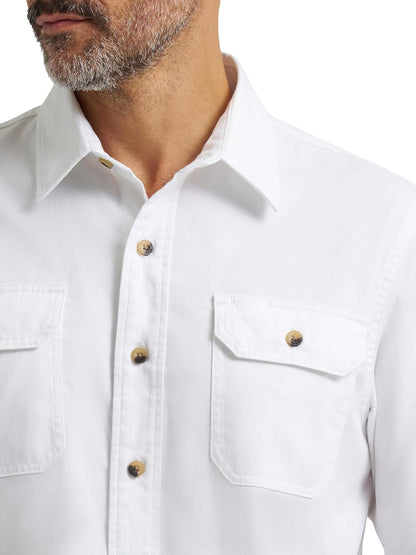 Wrangler Authentics - Camisa clásica de manga larga para hombre | Ajuste relajado, bolsillos dobles en el pecho, puños de botón, forro de cuello trasero de cambray, algodón lavado